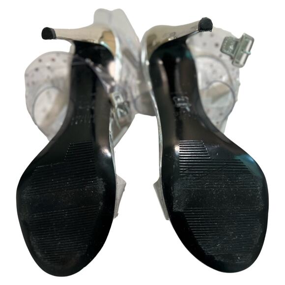 Stuart Weitzman Clear Silver Crystal Embellishments T-Strap Sandal Heels size 7 - Picture 5 of 11